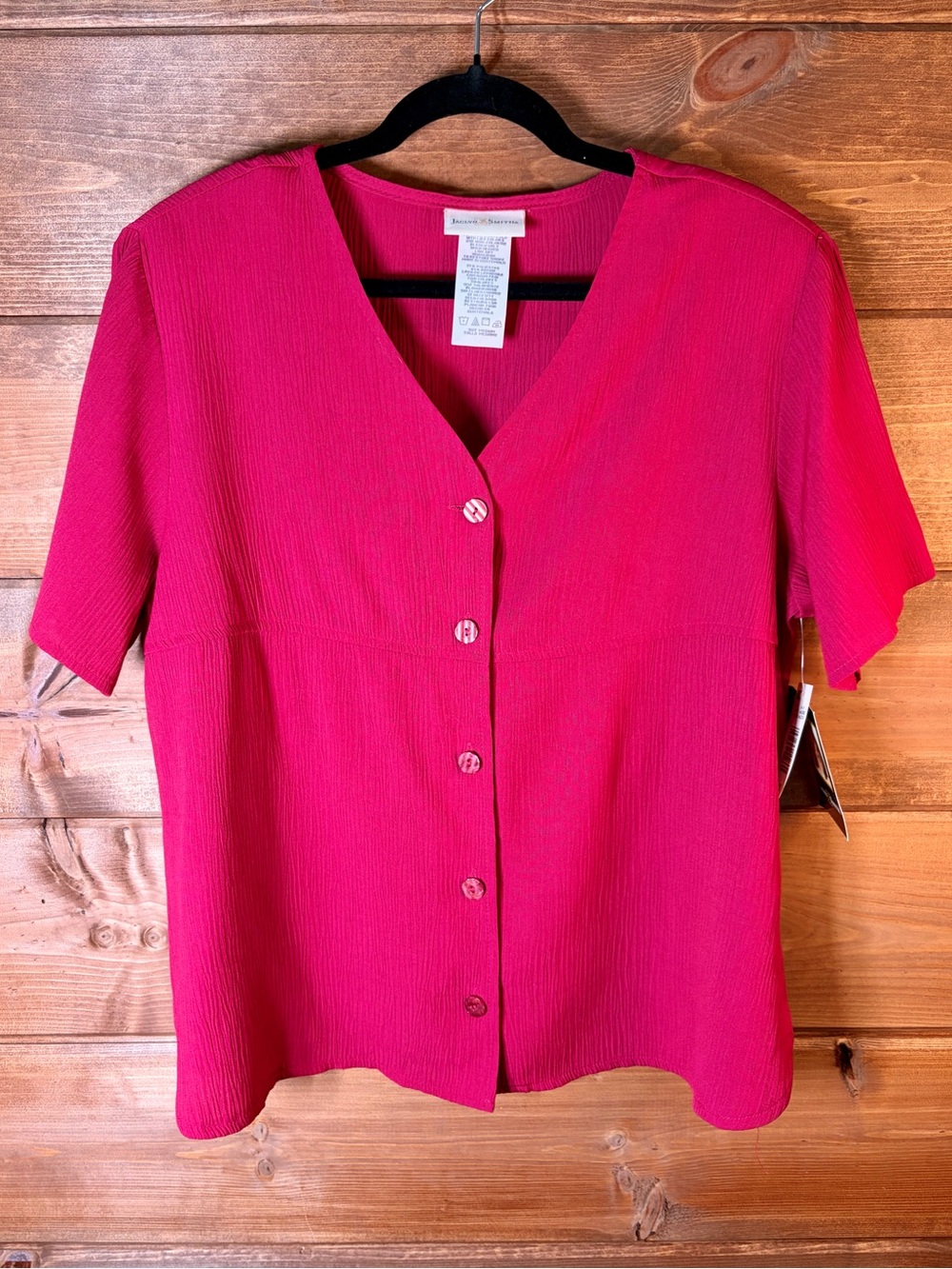 Vintage Jaclyn Smith Kmart NWT Raspberry Pink Button Front Blouse Top Size M 💕